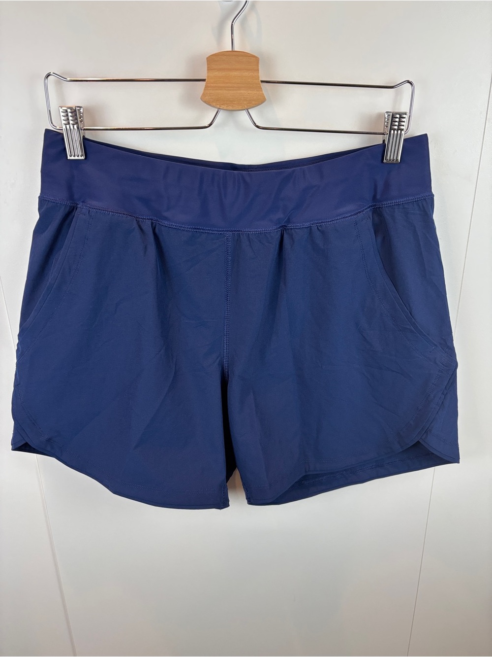 Lands' End Women's 5" Swim Shorts sz 10 Pull-On Waist Side Pockets Navy Blue